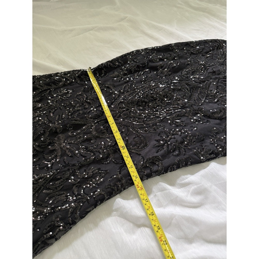 Windsor Black Sequin Lace-Up Spaghetti Strap Long Mermaid Formal Prom Gown M - Picture 7 of 14